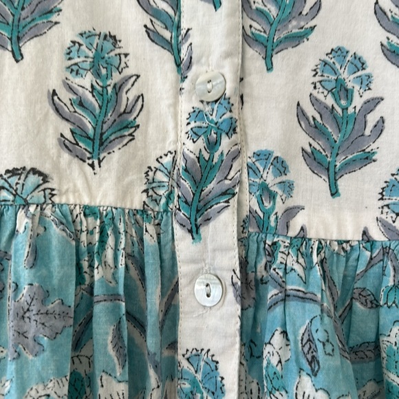 Darlington Isle Mixed Batik Prints Midi Dress Flutter Sleeves Abalone Buttons - Picture 3 of 9